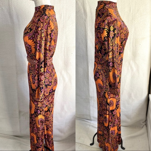 Vintage 60s 70s M Psychedelic Print Maxi Dress - Picture 7 of 12